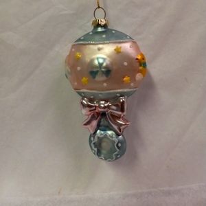 VINTAGE Collectible Baby Girl/Boy Blue Glass Rattle Shower/Xmas Tree Ornamen…